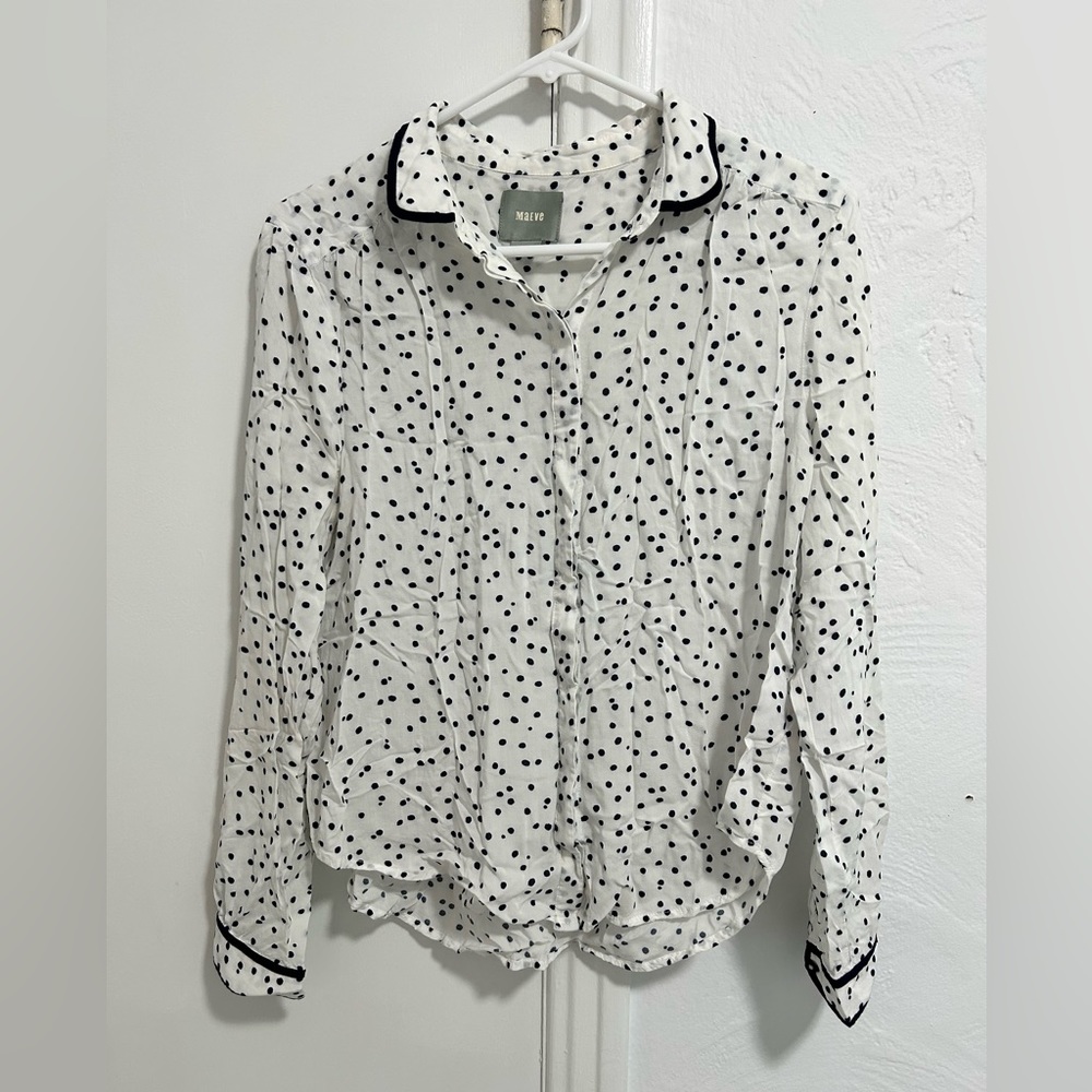 Maeve White and Black Polka Dot Blouse